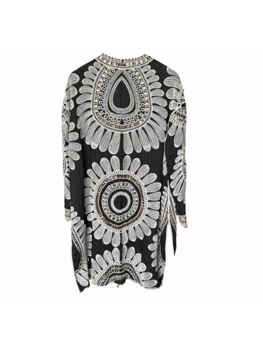 Free People Kimono Jacket Womens XS/S Black Embroidered Boho KAS Floral Cotton - Picture 4 of 6